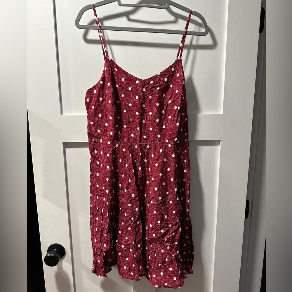 Large Old Navy burgundy and white polka dot sundress